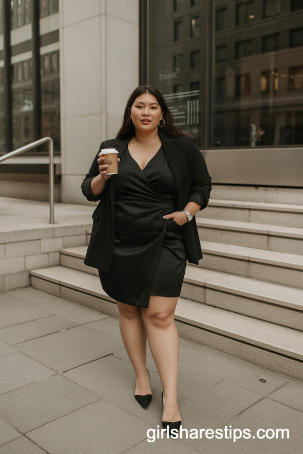 Black Wrap Dress with Blazer