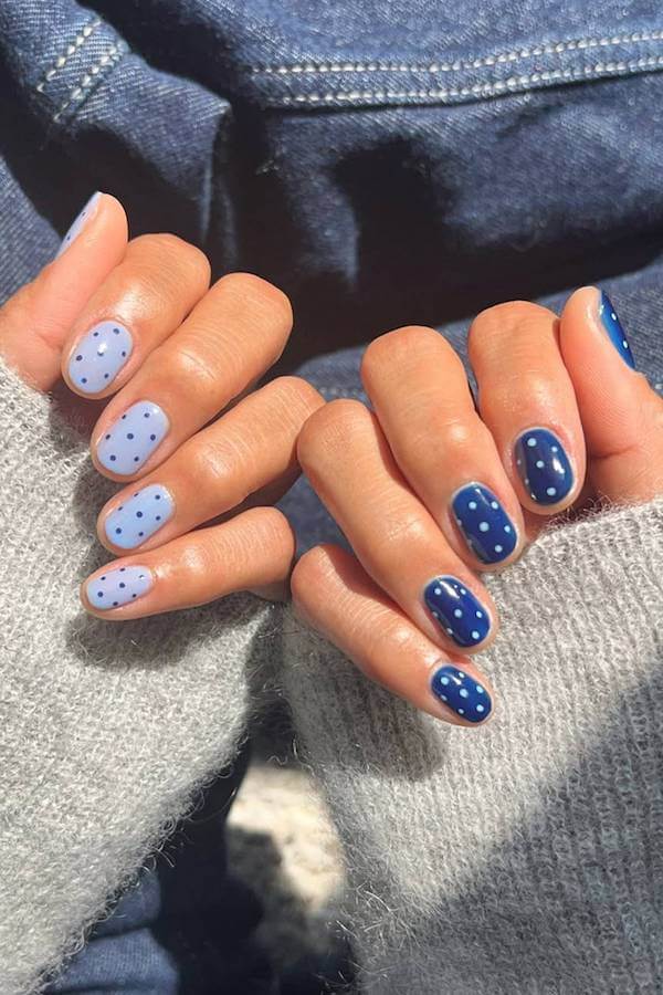 Blue and Navy Polka Dot Nails