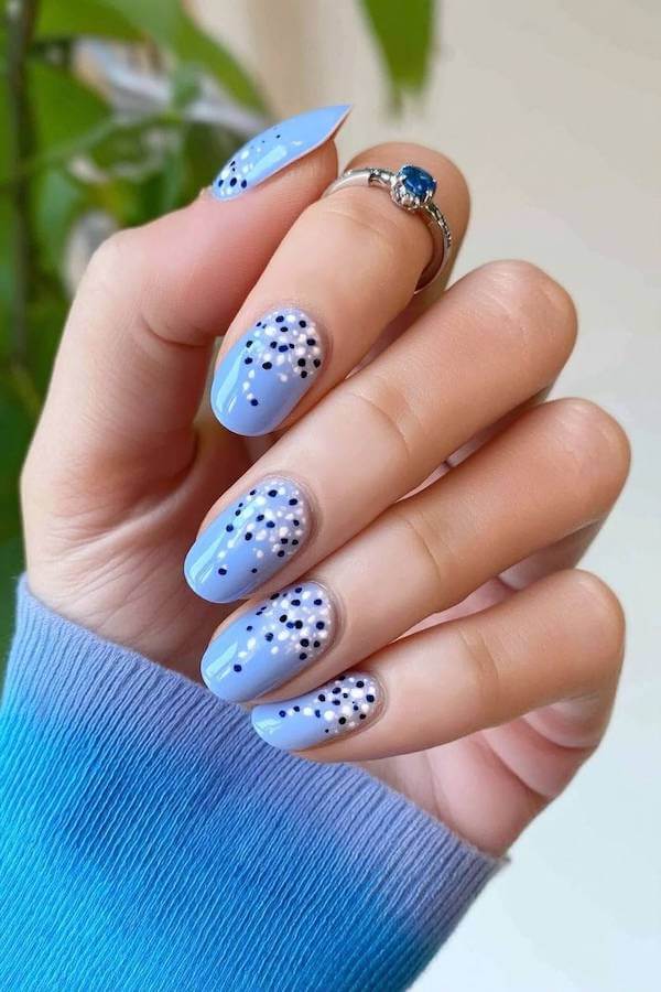Pastel Blue Polka Dot Gradient Nails