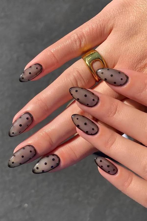 Sheer Black Polka Dot Nails