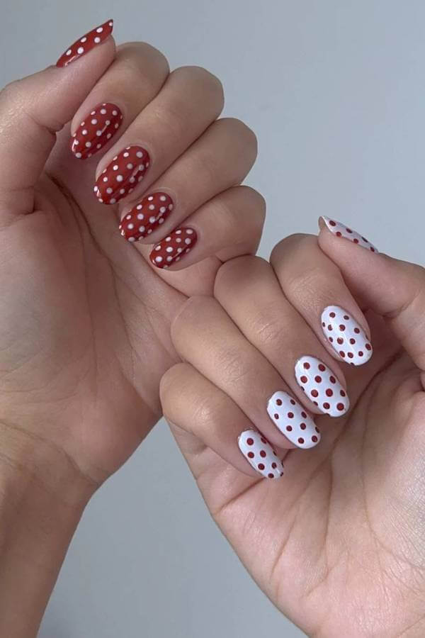 Red and White Polka Dot Nails