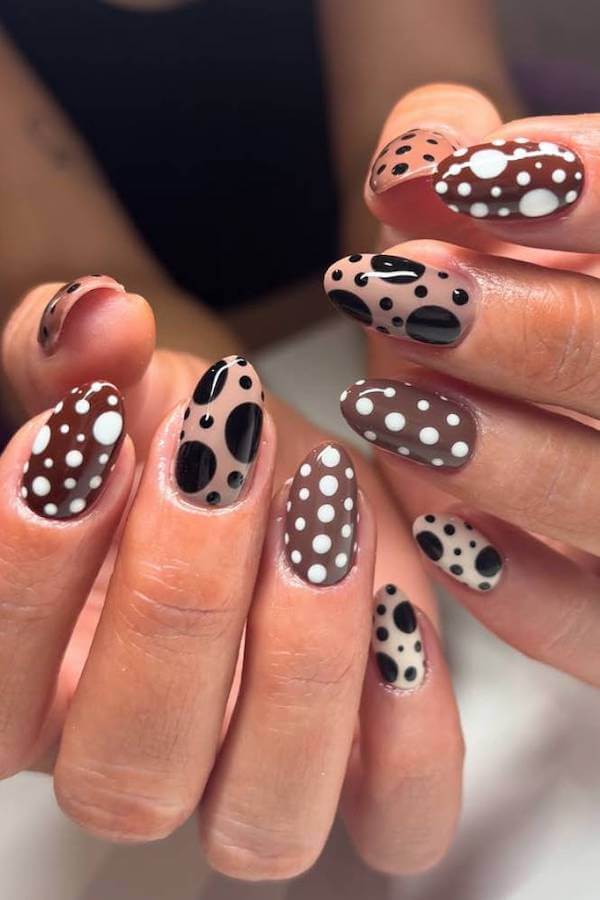 Mixed Neutral Polka Dot Nails