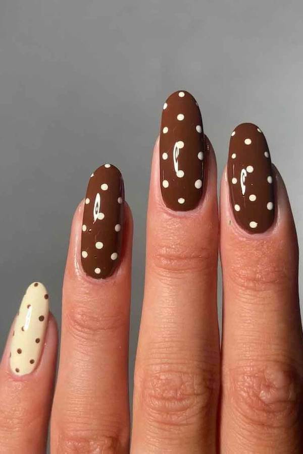 Brown Polka Dot Oval Nails