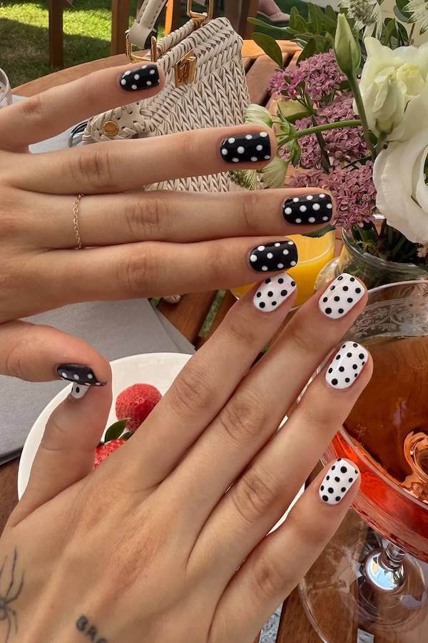 Black and White Polka Dot Nails with a Twist