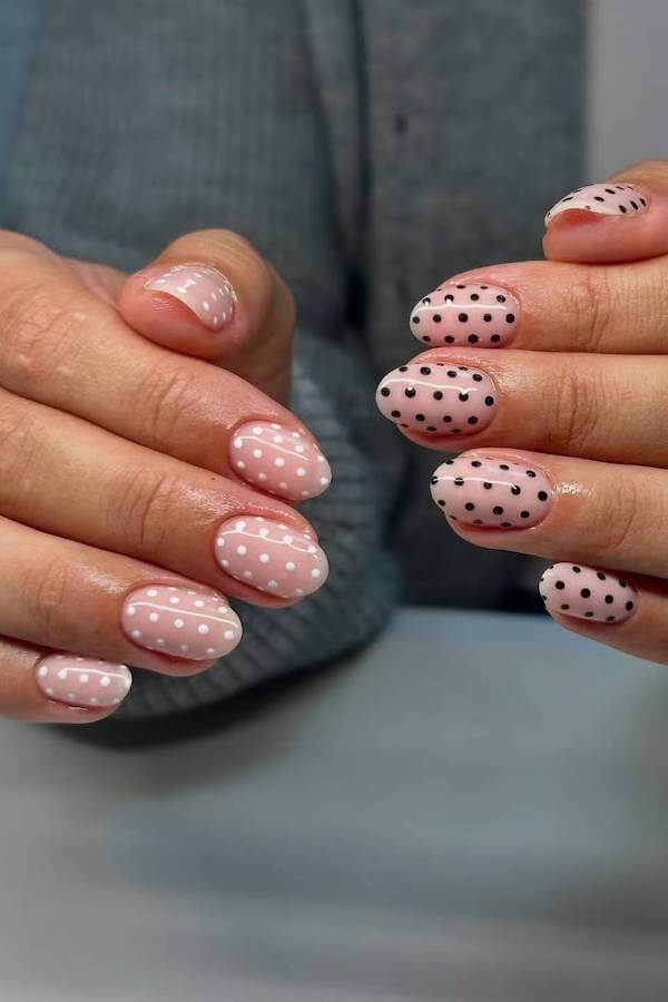 Soft Pink with White and Black Polka Dots