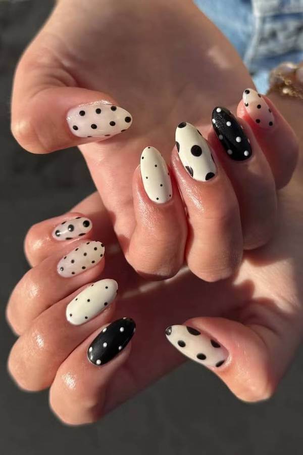 Black and White Polka Dot Mani