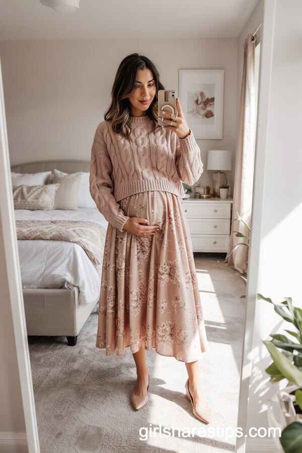 Blush Sweater & Floral Skirt Combo