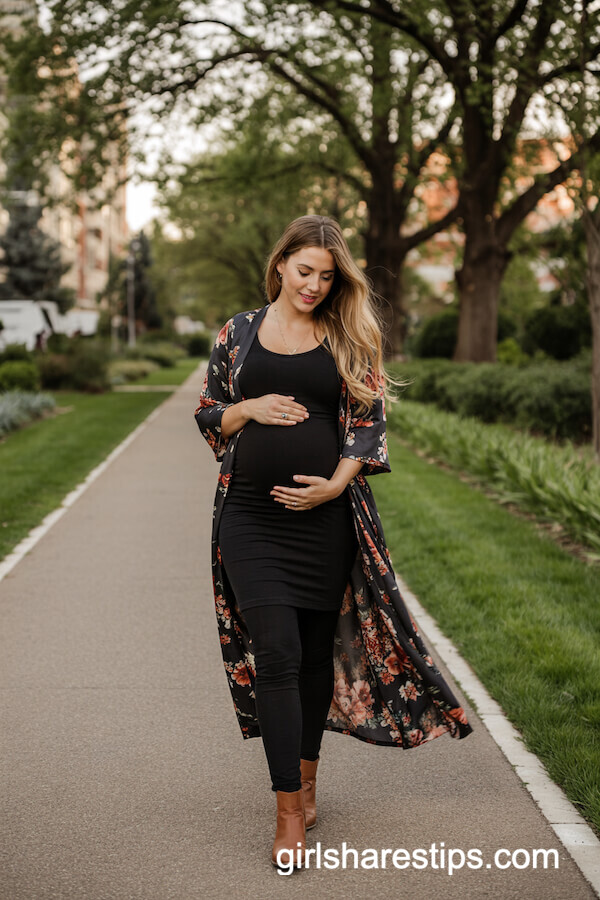 Floral Kimono Over Black Bodycon Dress
