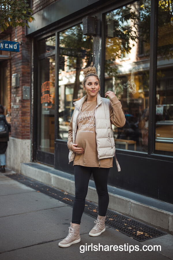 Graphic Sweatshirt & Cream Puffer Vest Look