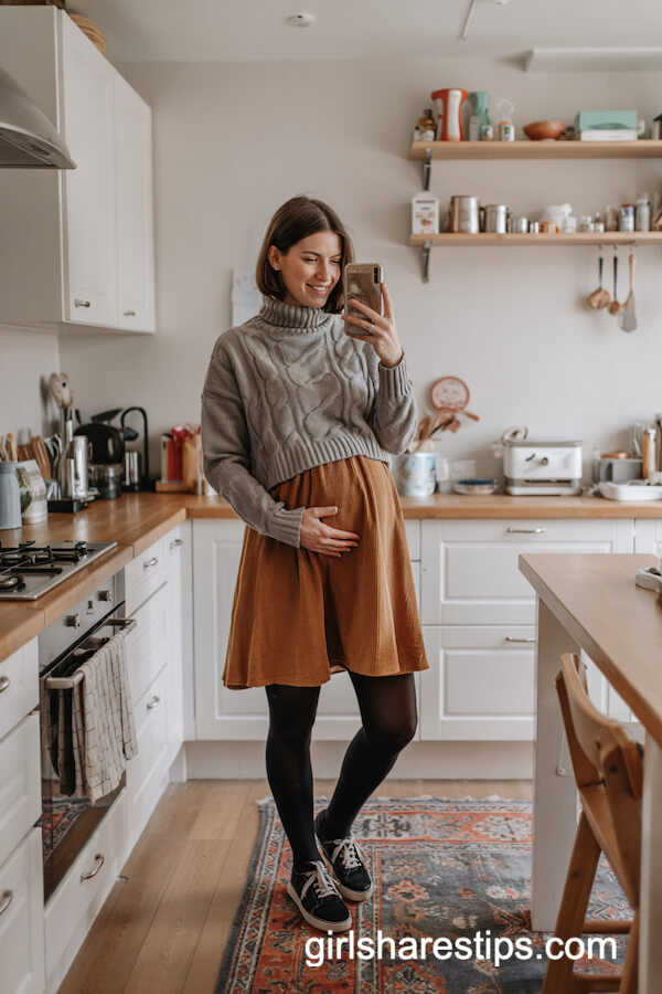 Chunky Knit Turtleneck & Corduroy Skirt
