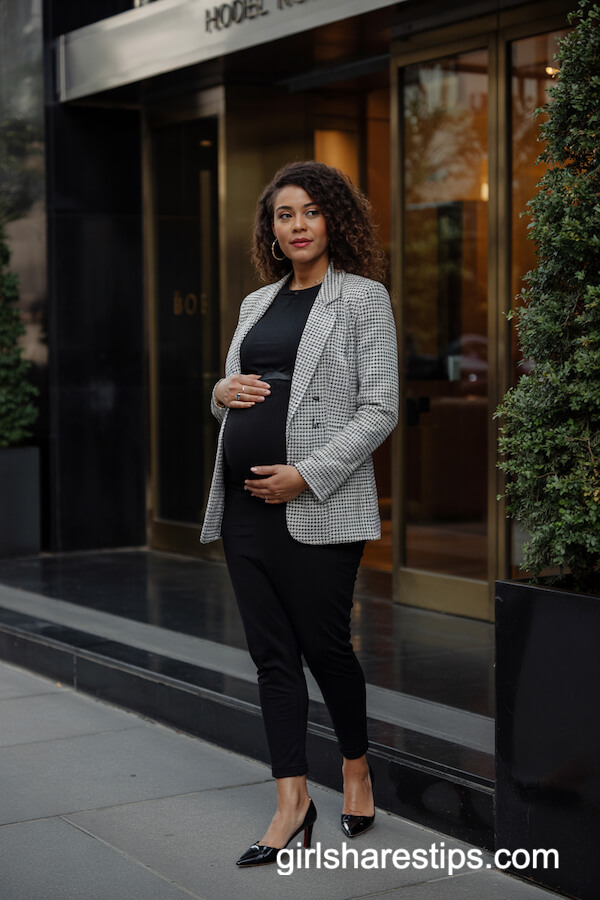 Houndstooth Blazer With Black Maternity Dress