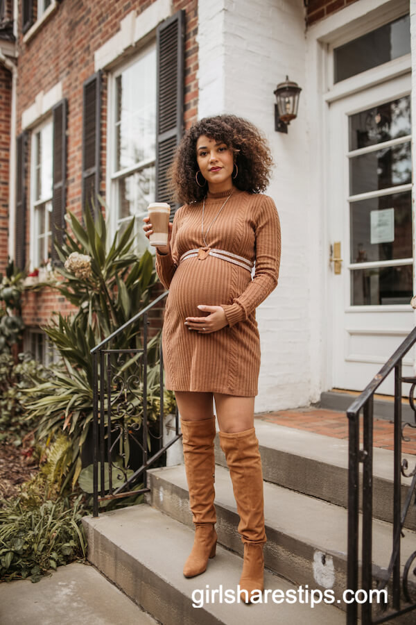 Rust Sweater Dress With Over-the-Knee Boots