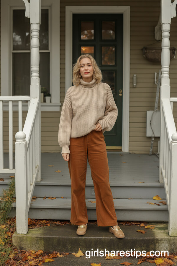 Chunky Knit Sweater with Corduroy Pants