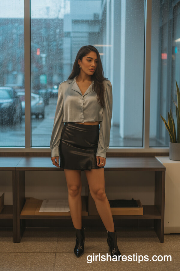 Silky Blouse with Structured Jacket and Ankle Boots