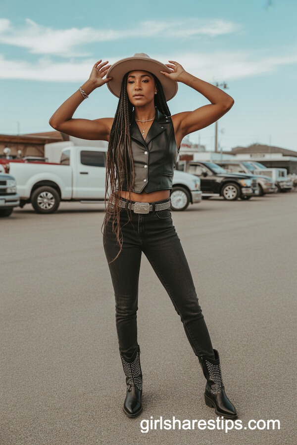Cropped Leather Vest & Skinny Jeans