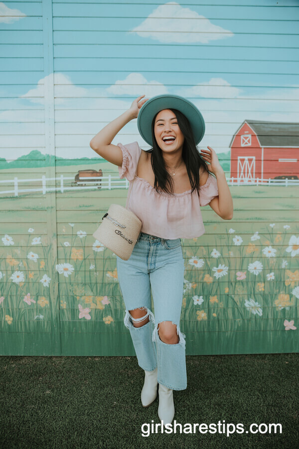 Pastel Ruffle Top & Ripped Jeans
