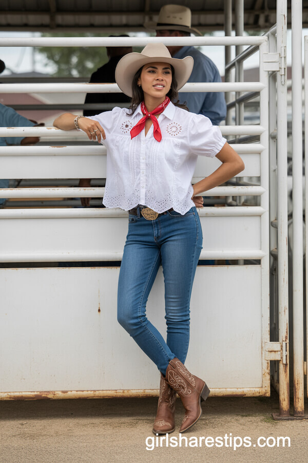White Eyelet Blouse Skinny Jeans