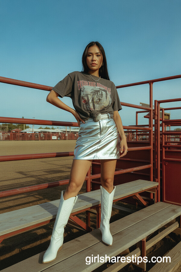 Metallic Mini Skirt & Western Tee