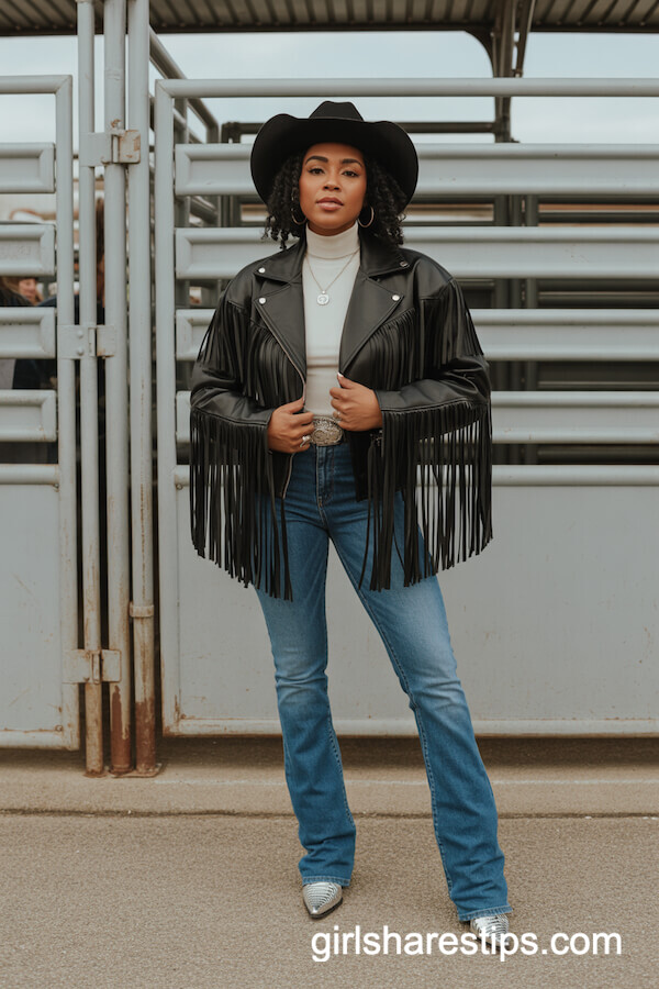 Sleek Leather Jacket with Fringe