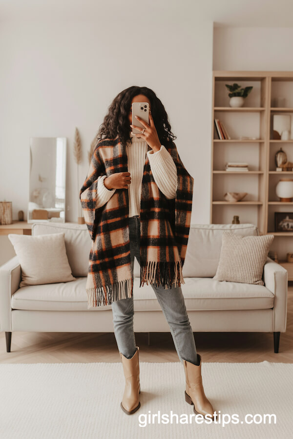 Oversized Plaid Scarf & Cream Sweater