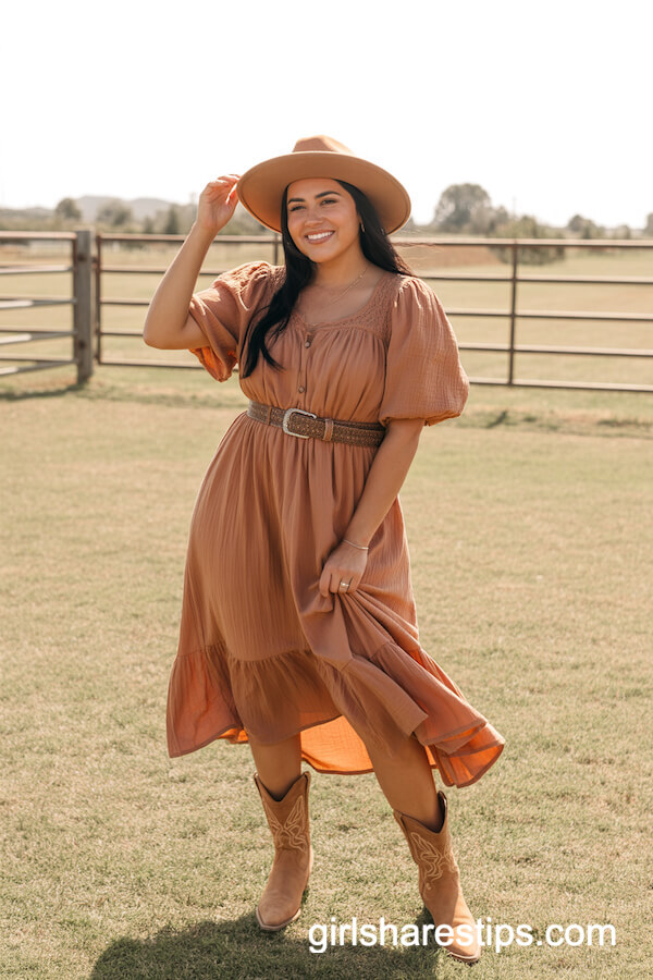 Rust-Orange Boho Midi Dress