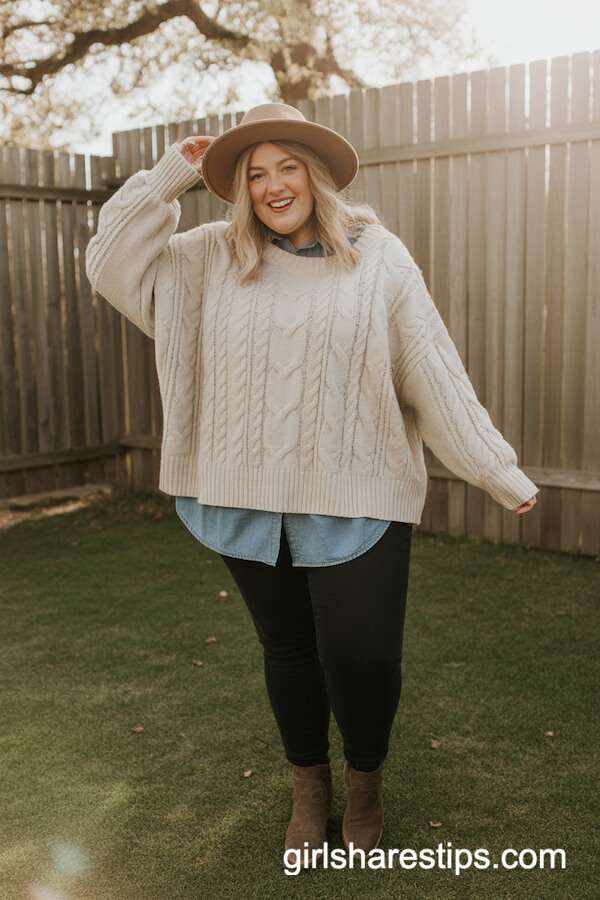 Oversized Sweater & Chambray Shirt