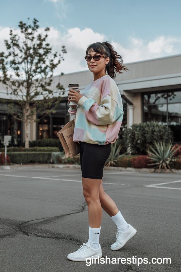 Biker Shorts with Pastel Sweatshirt Combo