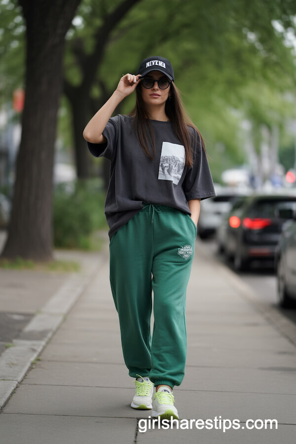 Forest Green Sweatpants and Graphic Tee