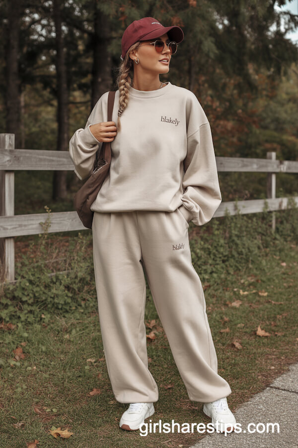 Cream Sweatsuit with Baseball Cap