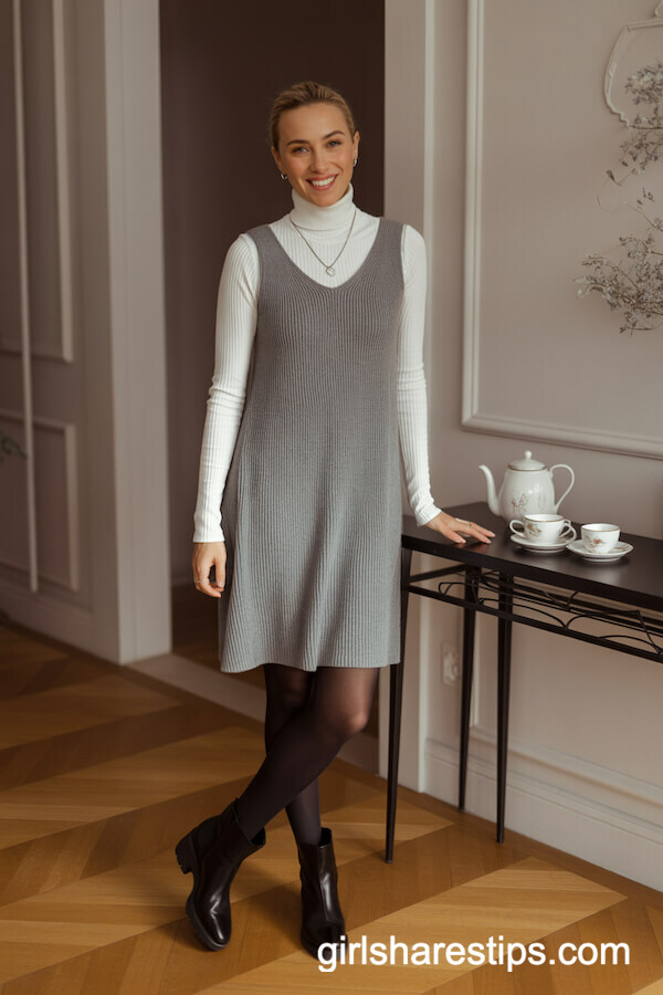 Gray Knit Jumper Dress Layered Look