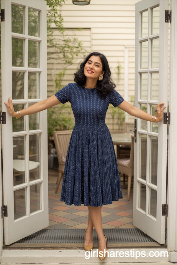 Navy Blue Polka Dot Tea Dress