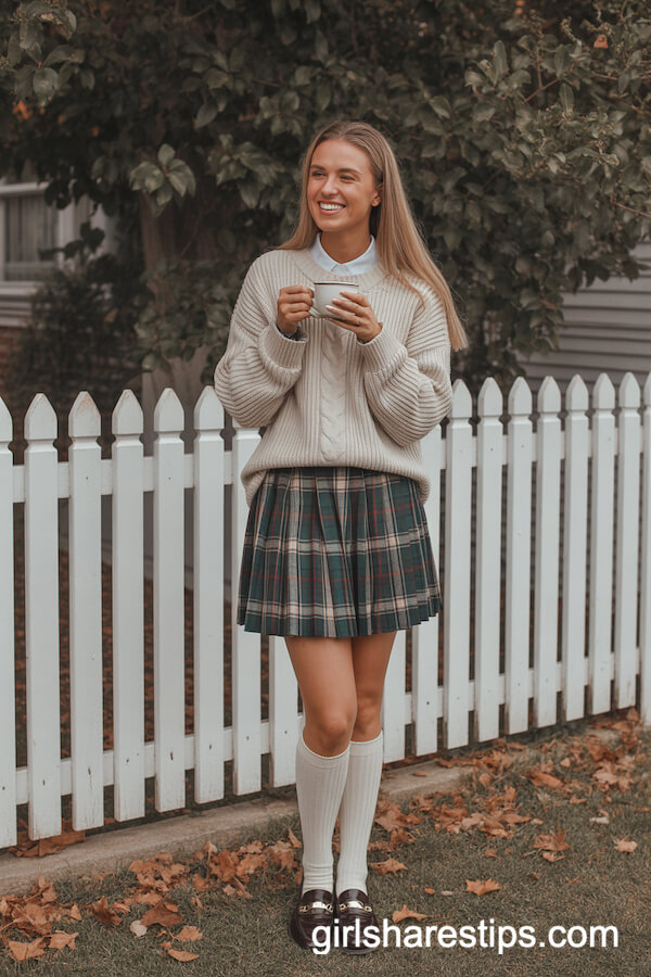 Preppy Plaid Pleated Skirt Ensemble