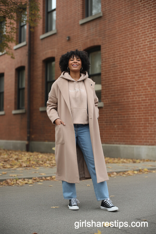 Beige Hoodie & Structured Coat Combination