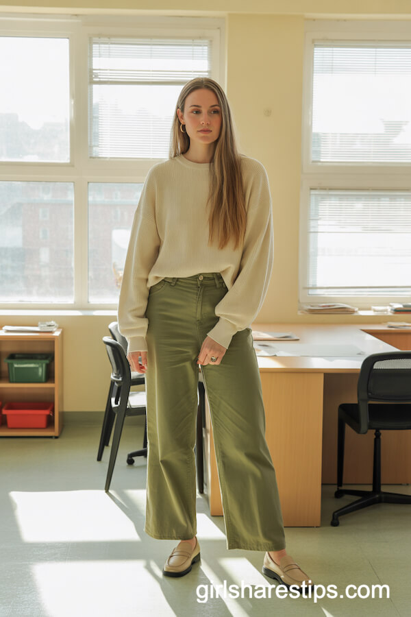 Oversized Cream Sweater & Wide-Leg Pants