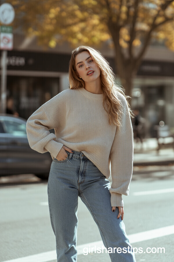 Oversized Cream Sweater with Straight-Leg Jeans