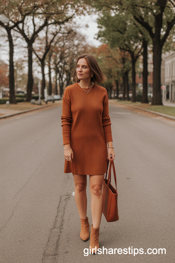 Burnt Orange Sweater Dress with Booties