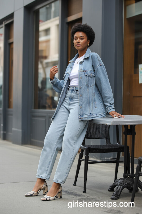 Denim-on-Denim with Snakeskin Heels
