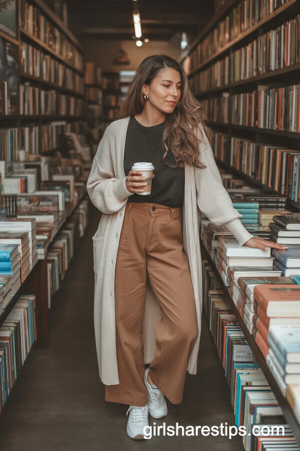 Ivory Cardigan with Wide-Leg Pants