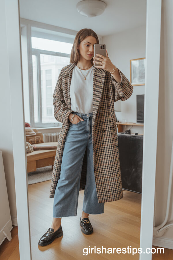 Checked Trench with Tee and Jeans