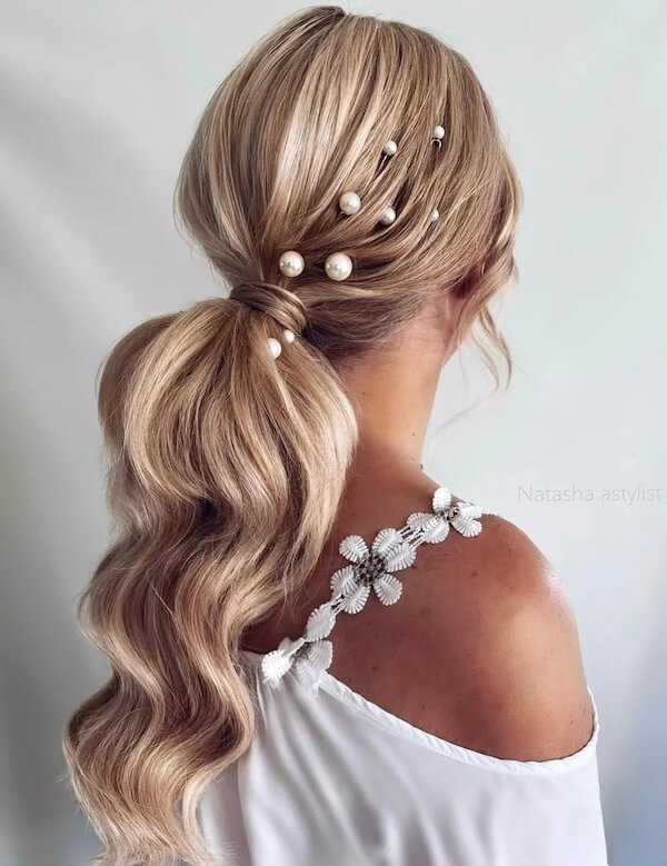 Pearl-Embellished Low Ponytail