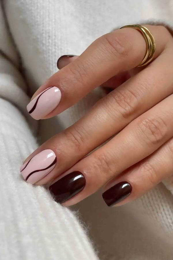 Brown and Nude Modern Abstract Nails