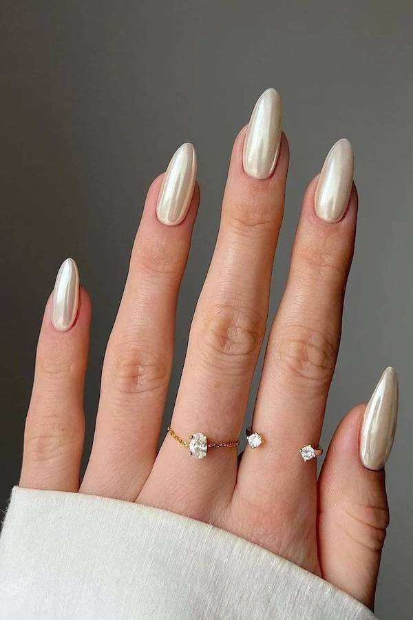 Pearl Chrome Almond Nails