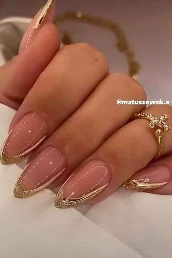 Gold Lined Stiletto Nails