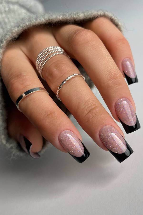 Black Glitter French Tips