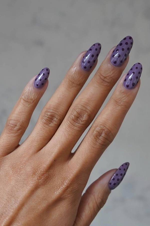 Purple Polka Dot Almond Nails