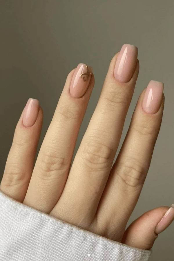 Minimalist Nude Nails with Gold Accent