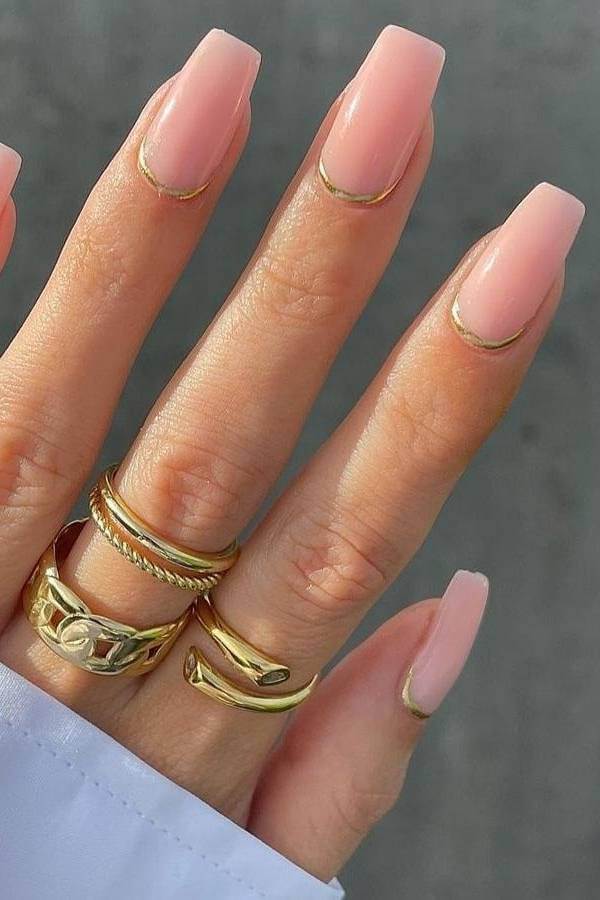 Pink Nails with Gold Outline