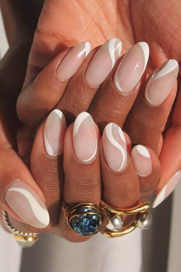 Modern White Swirl French Tips