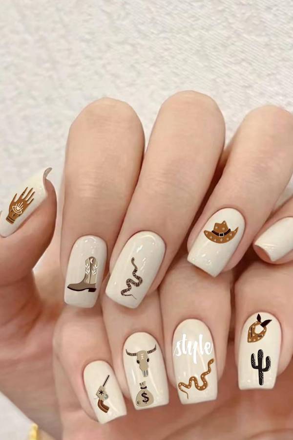 Classic Cream Western Icon Nails