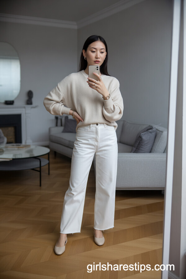 Cashmere Sweater White Relaxed Jeans